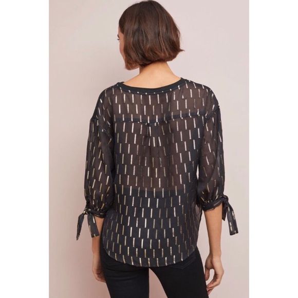 Eva Franco Matilda Black Top Gold Foil Star Blouse - Picture 5 of 11